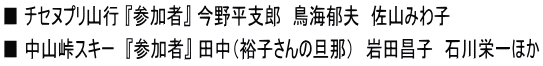 ■ チセヌプリ山行 『参加者』 今野平支郎　鳥海郁夫　佐山みわ子 ■ 中山峠スキー  『参加者』 田中（裕子さんの旦那）　岩田昌子　石川栄一ほか